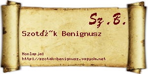 Szoták Benignusz névjegykártya